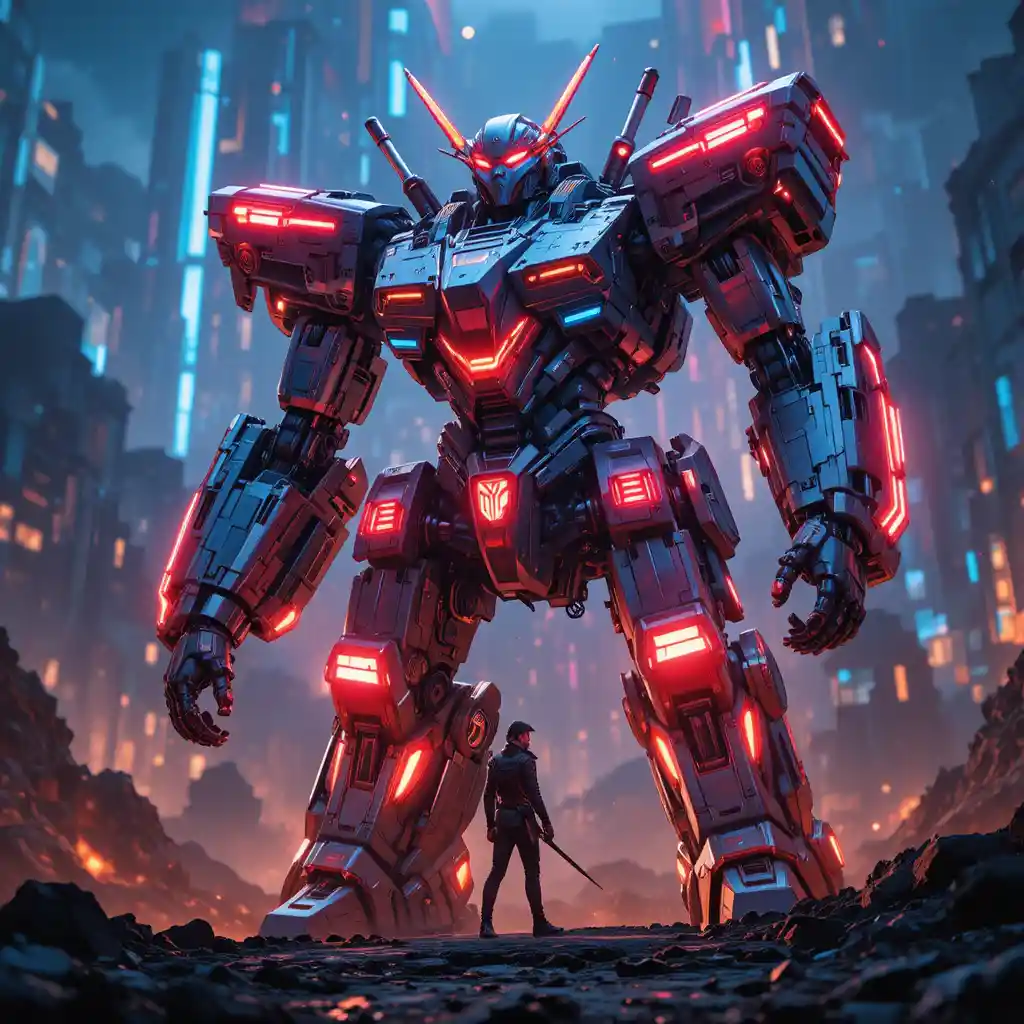 Futuristic mecha warriors in a dramatic sci fi universe