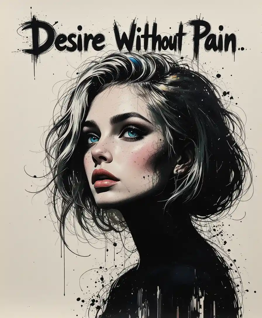 Playful ink silhouette of a blond woman with text