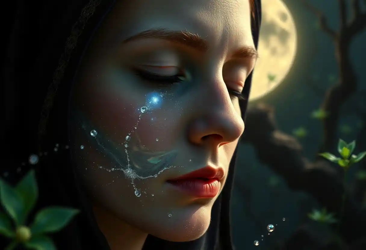 Mystical close up of a saintly woman in trance