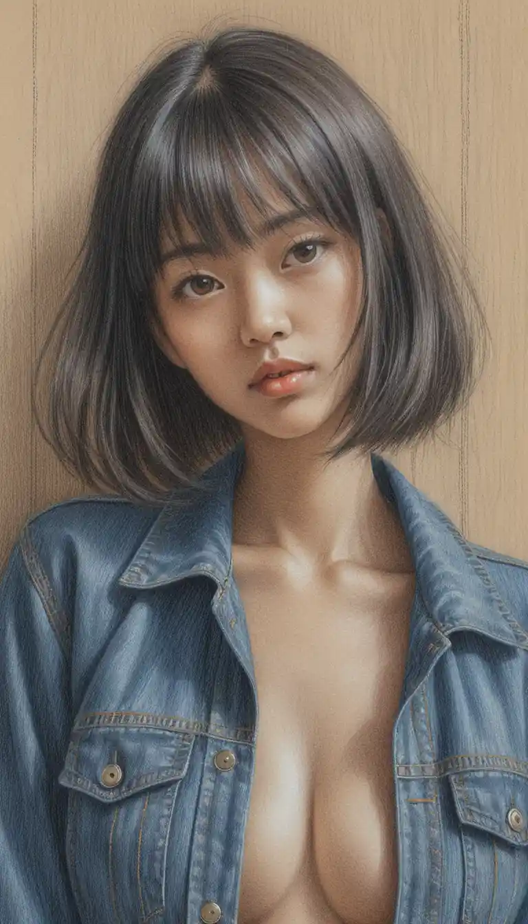 Color pencil portrait of a young asian woman
