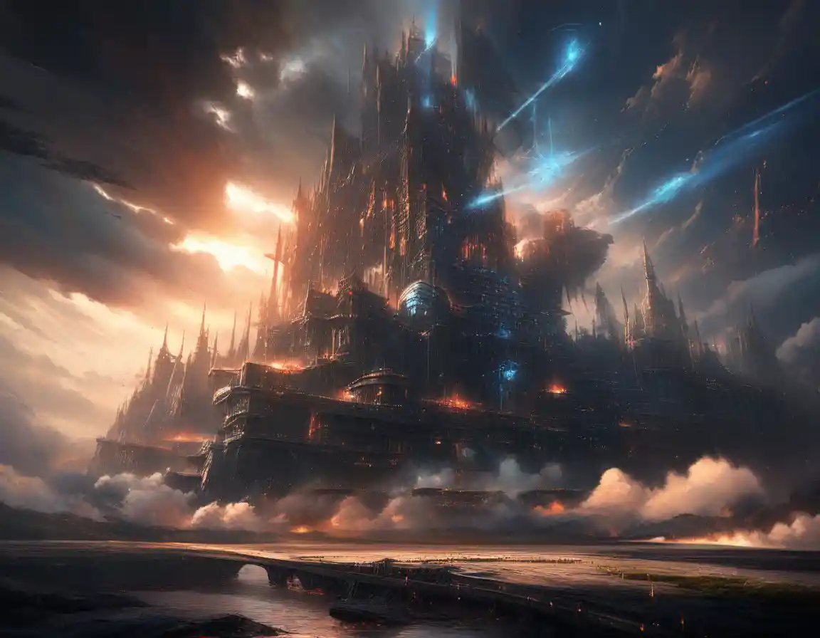 Colossal mobile fortress crossing a vast barren landscape
