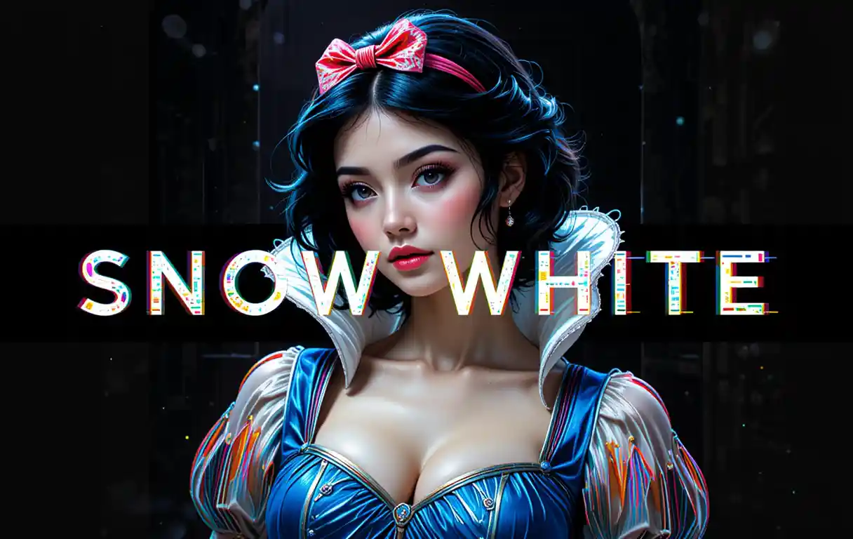 Snow White inspired woman in sexy blue and yellow outfit