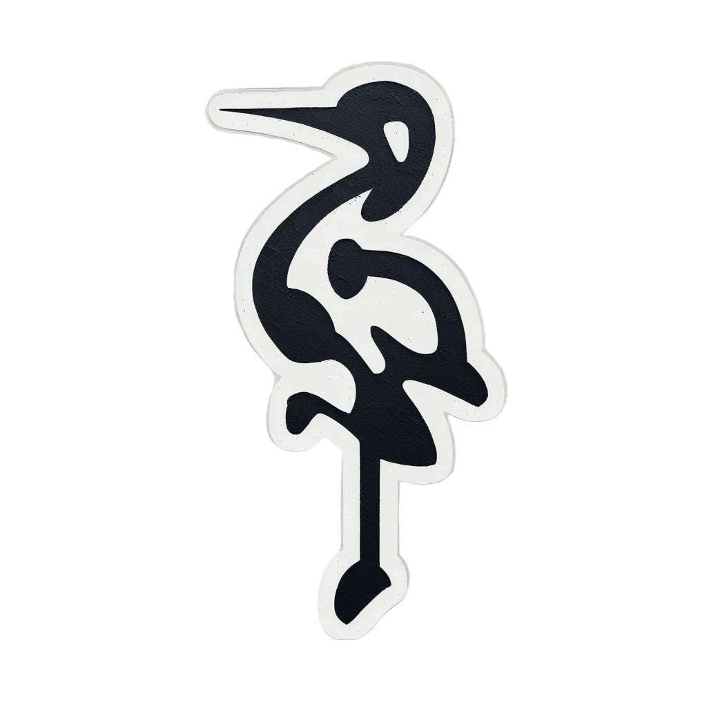 Minimalist black heron silhouette on white background