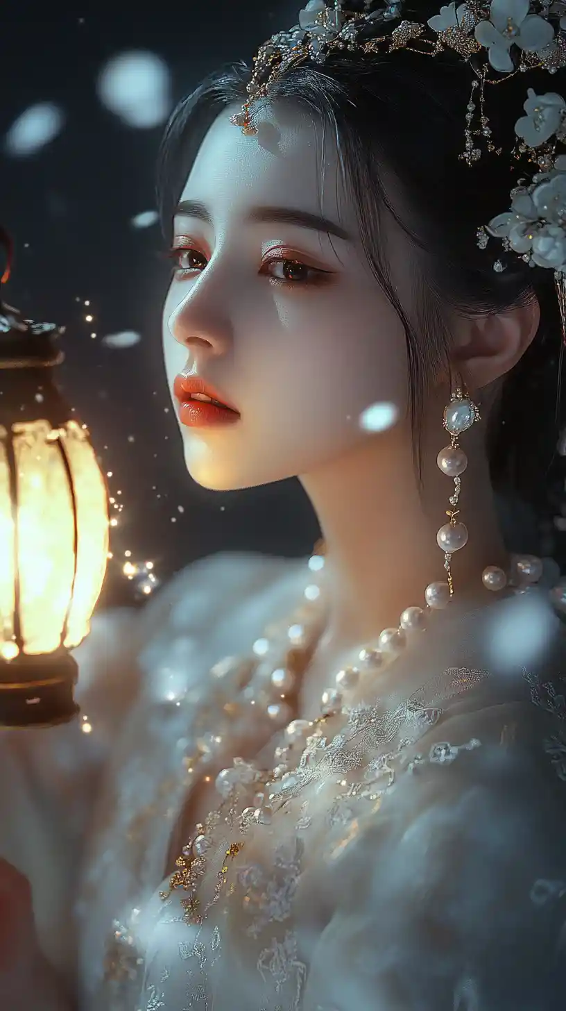 Lantern lit fantasy girl in ornate Chinese inspired gown
