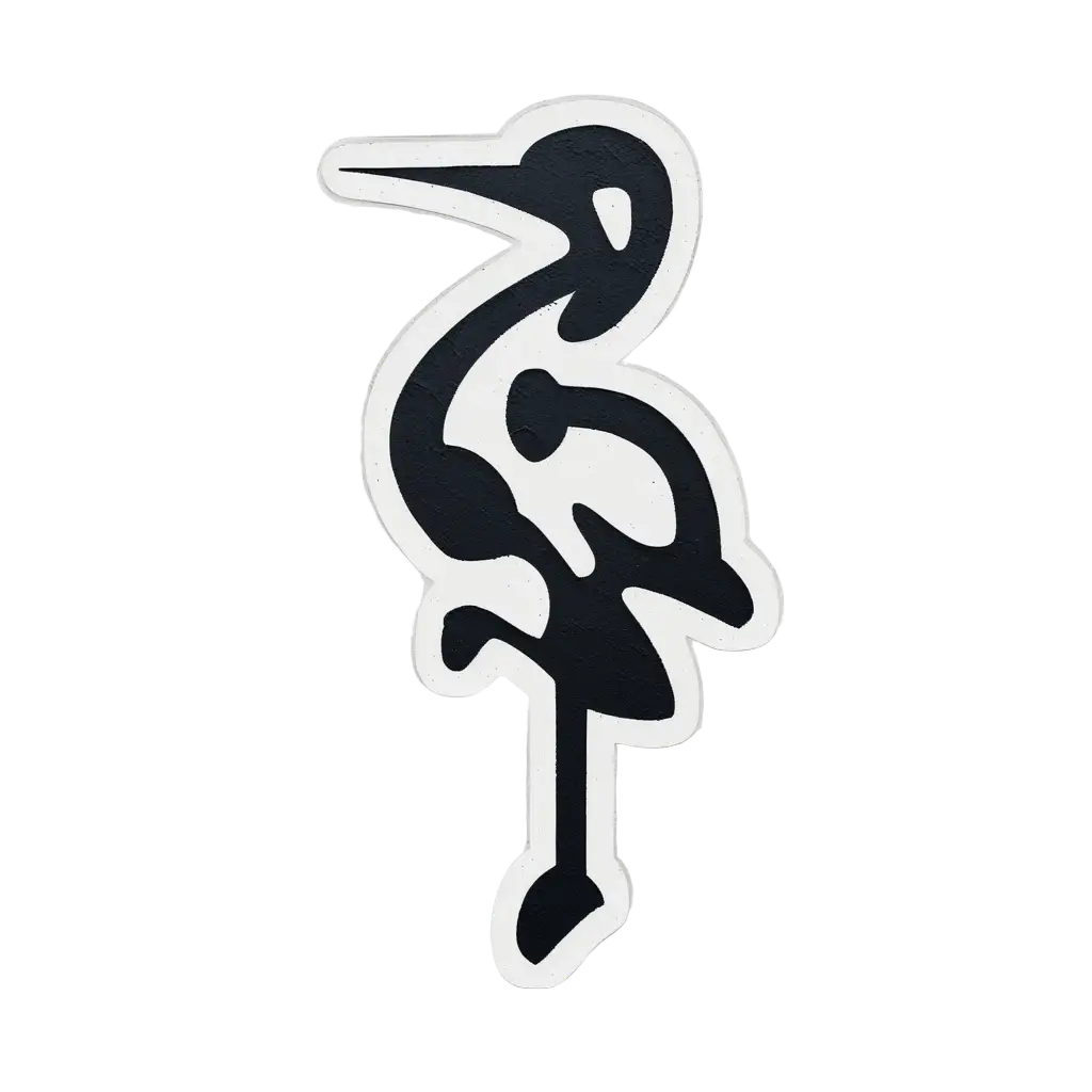 Minimalist black heron silhouette on white background