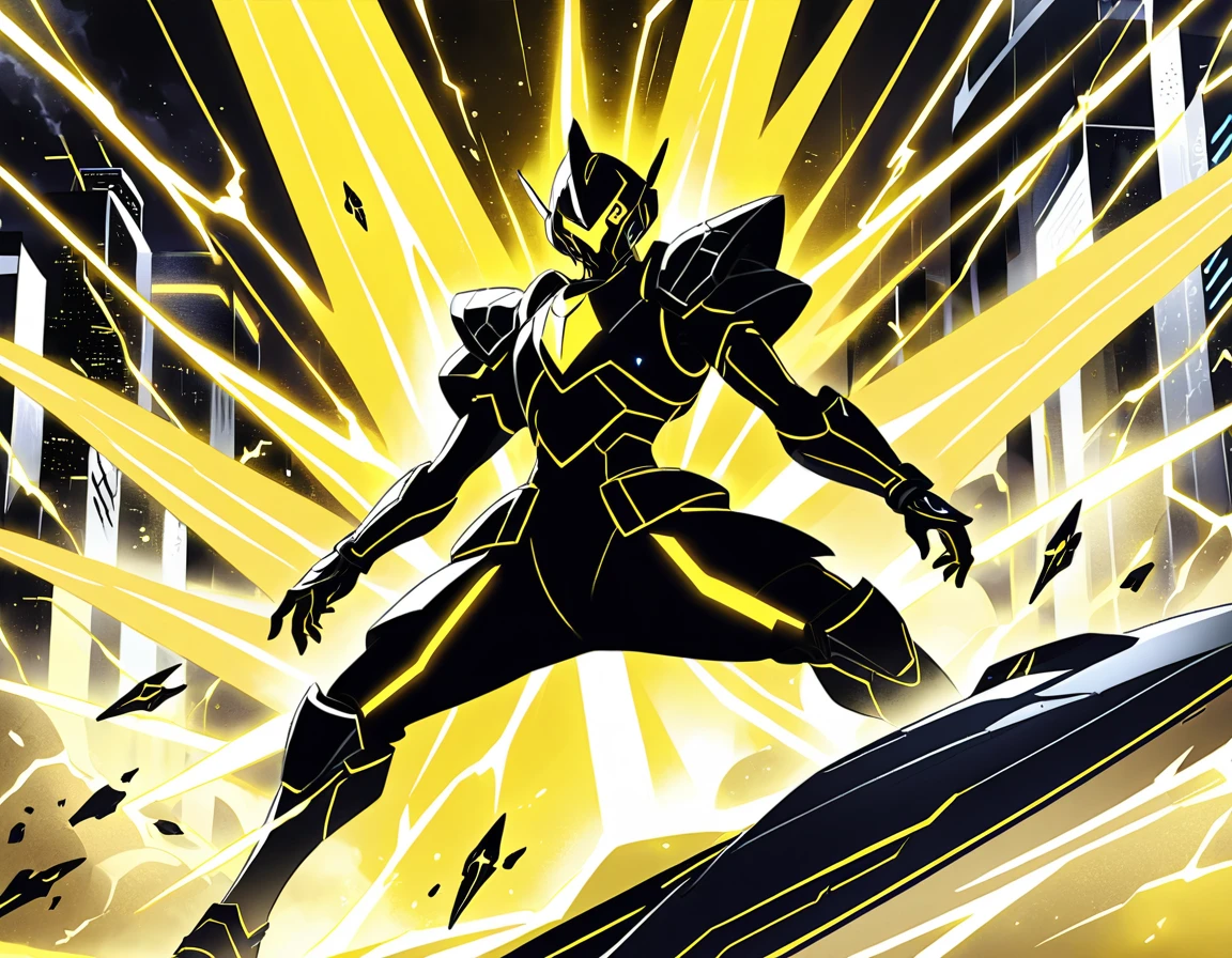 Futuristic soccer players in armor under glowing sci fi sky