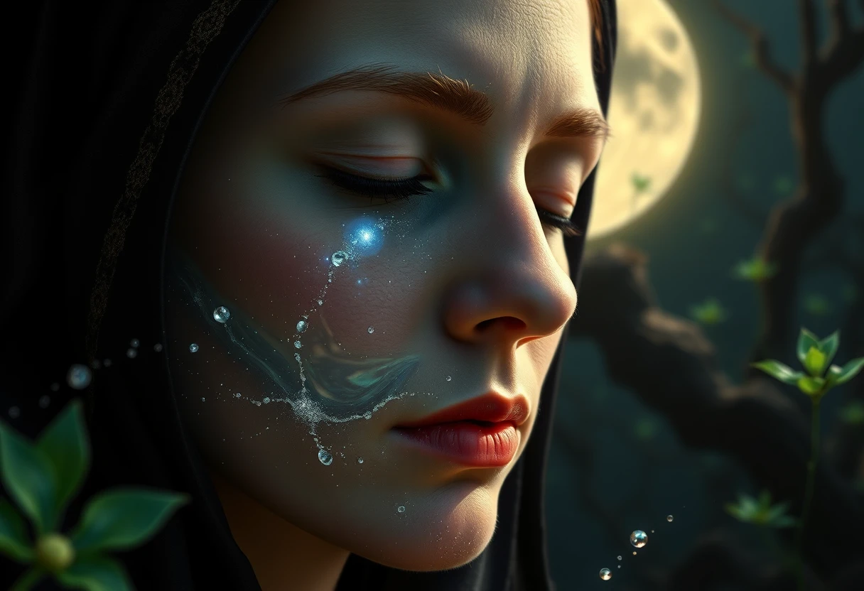 Mystical close up of a saintly woman in trance