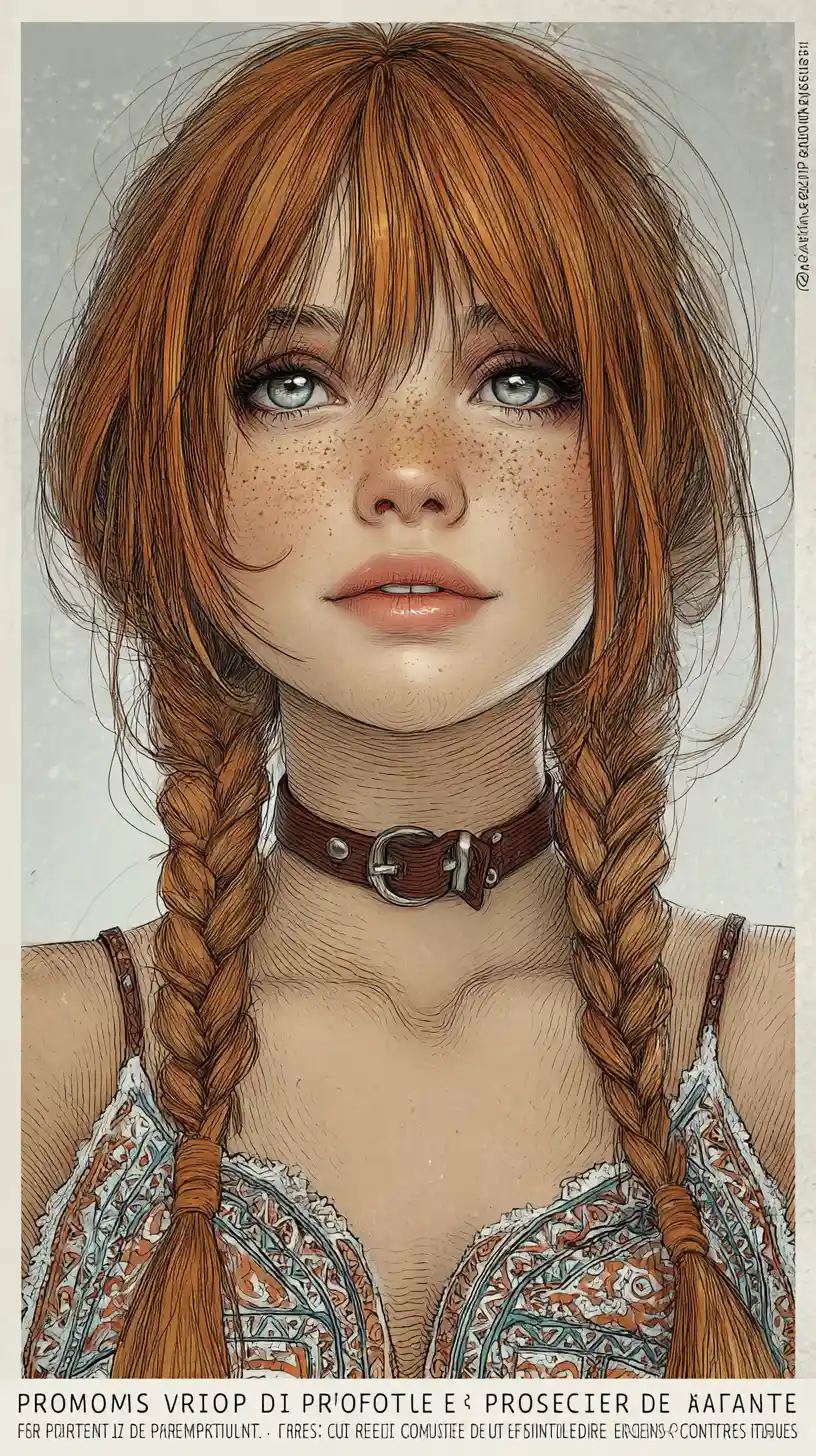Young freckled girl portrait with braided auburn hair