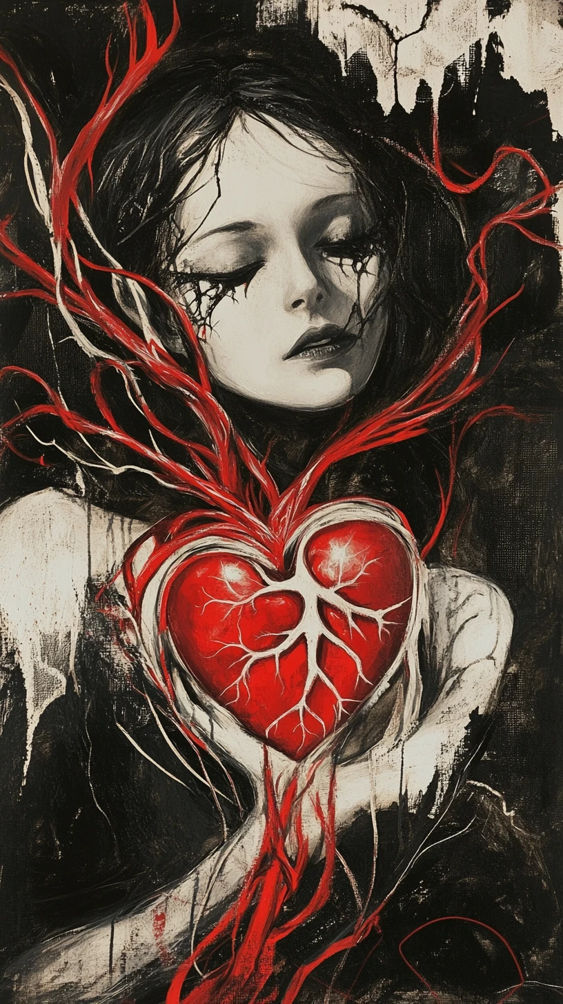 Hada de fantasía oscura con transformación surrealista de corazón en espiral
