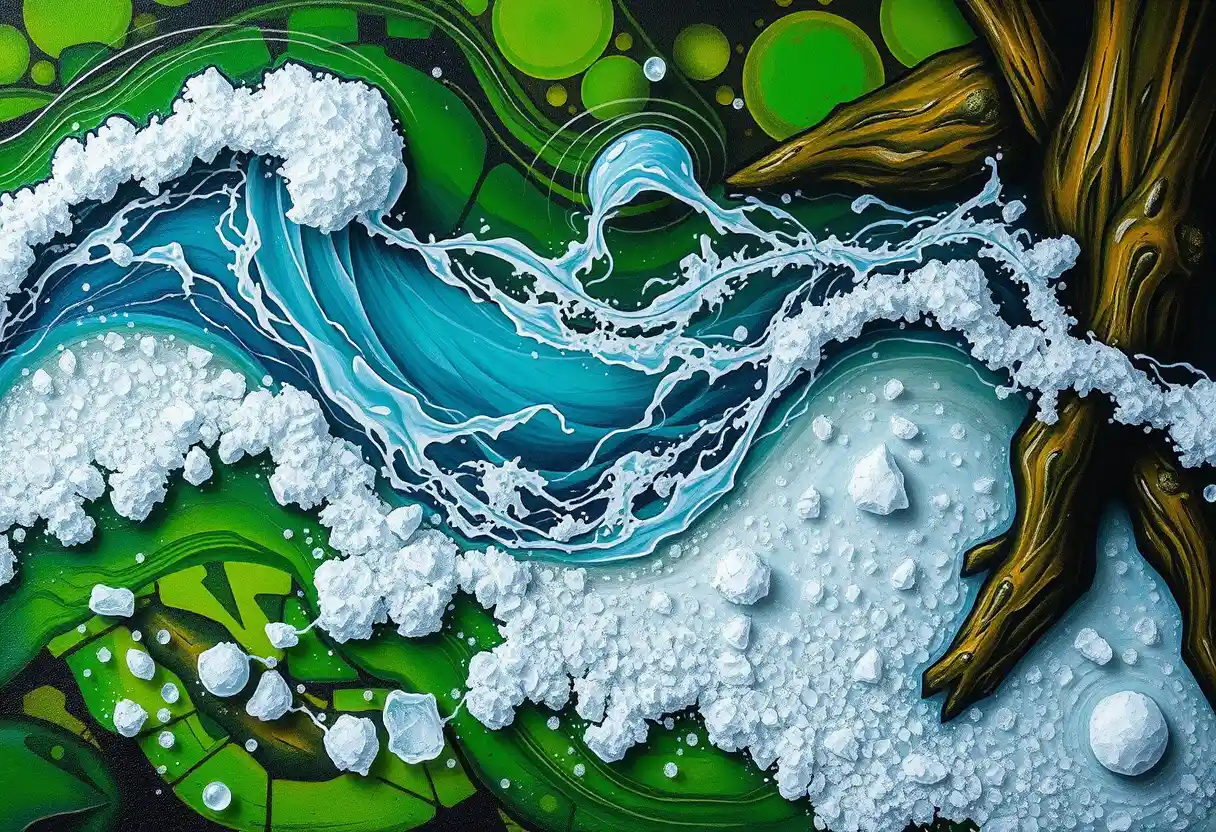 Acqua mistica e fluente che forma una struttura interiore cosmica