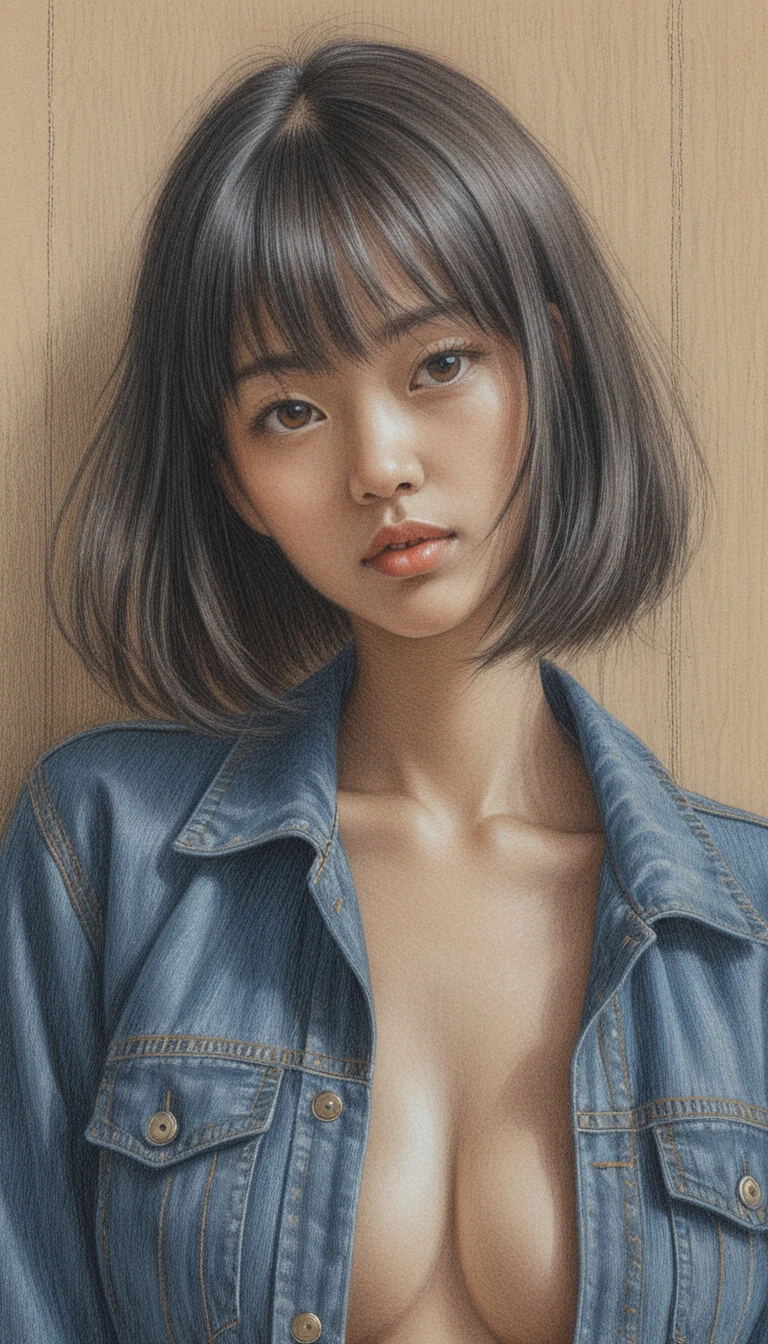 Color pencil portrait of a young asian woman