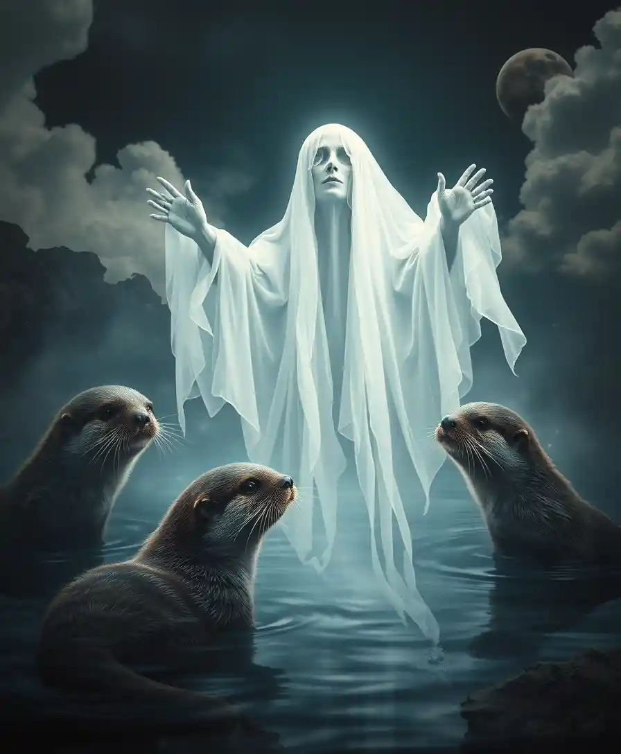 Surreal ghost of desire with dreaming otters in balance