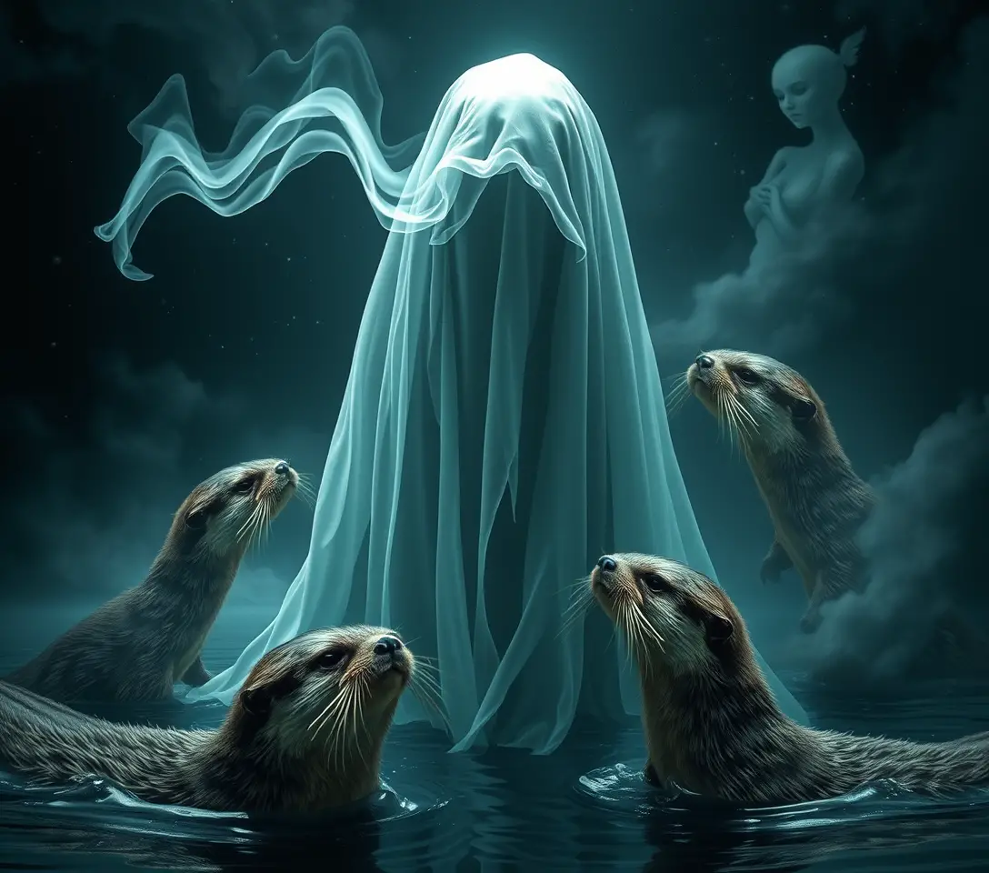 Figura fantasmal surreal en un mundo onírico de nutrias