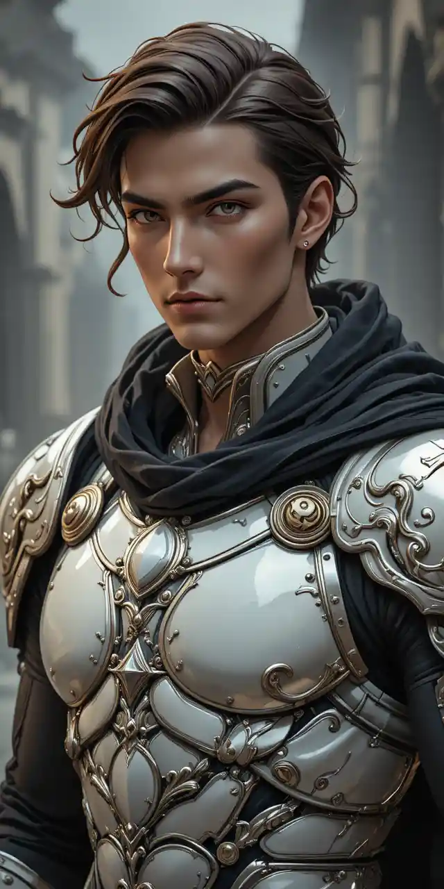 Anime warrior man in ancient draconic white armor