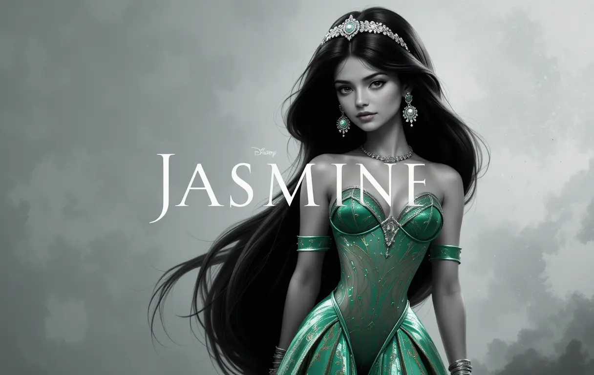 Femme glamour en vert sur fond noir et blanc