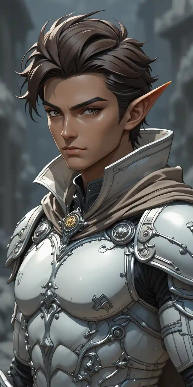 Brown skinned anime warrior in heavy draconic armor