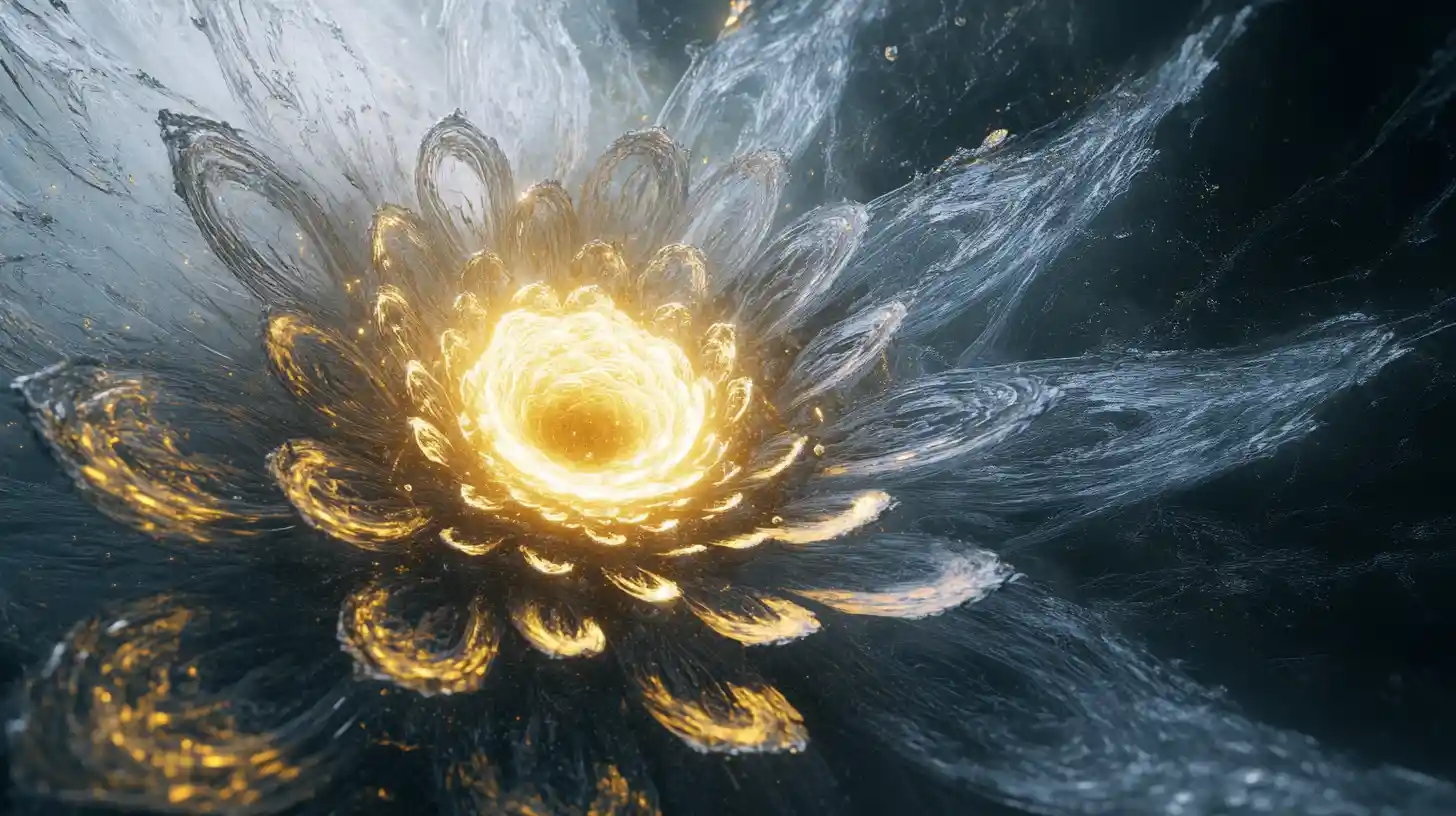 Colossal spiral flower structure around a glowing gravity core