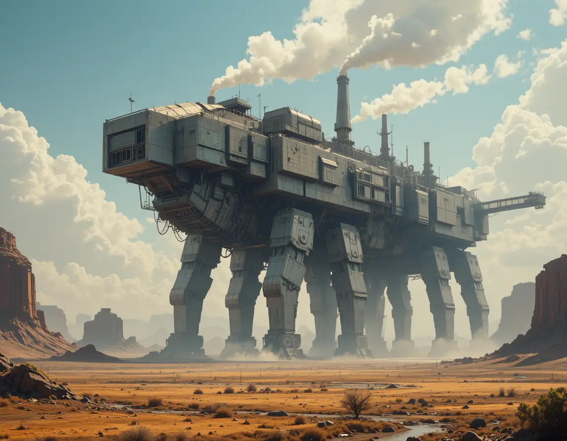 Colossal Mobile Fortress Crossing A Desolate Barren Landscape