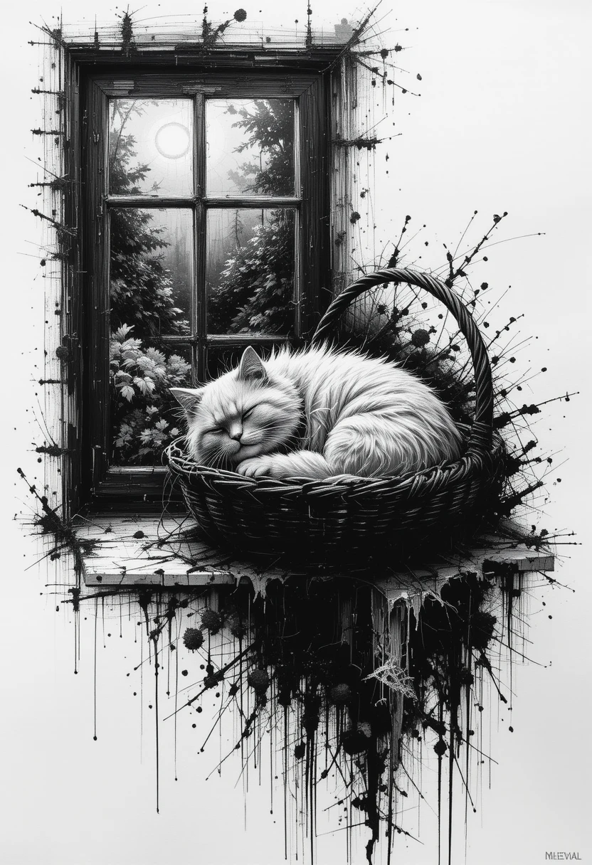 Sleeping persian cat in a basket under a sunny window