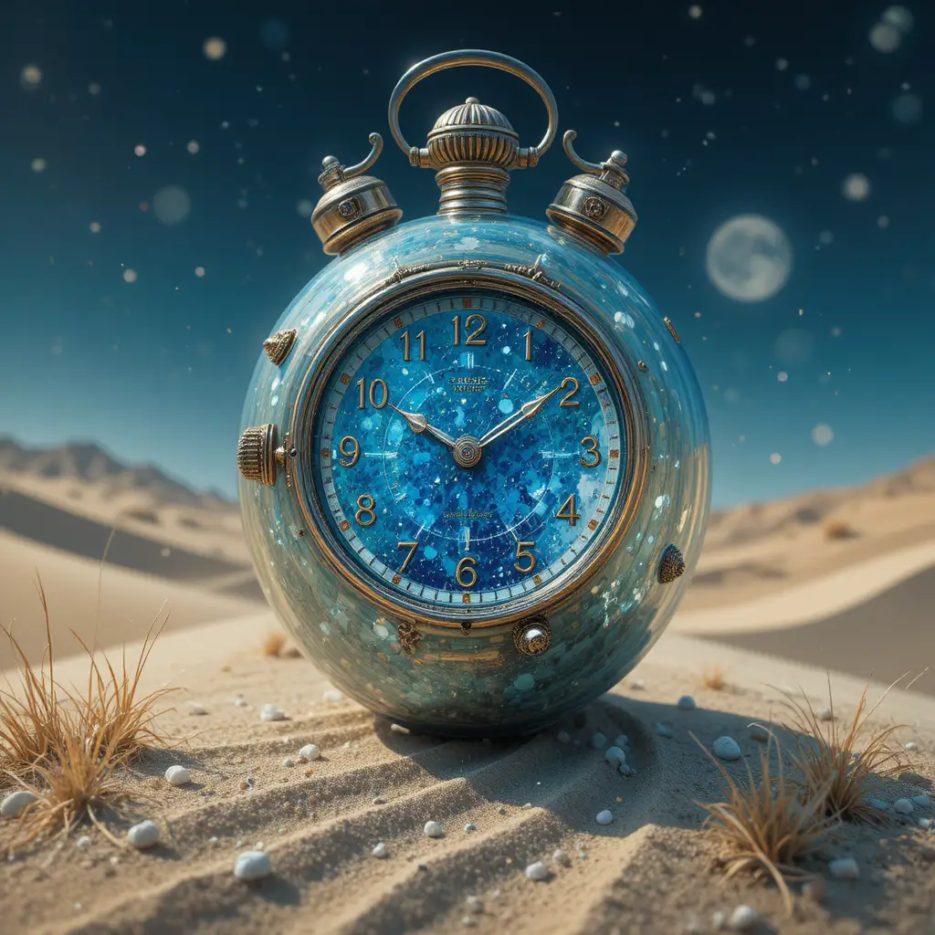 Kleine Taschenuhr aus Messing auf Wüstendünen im Sand