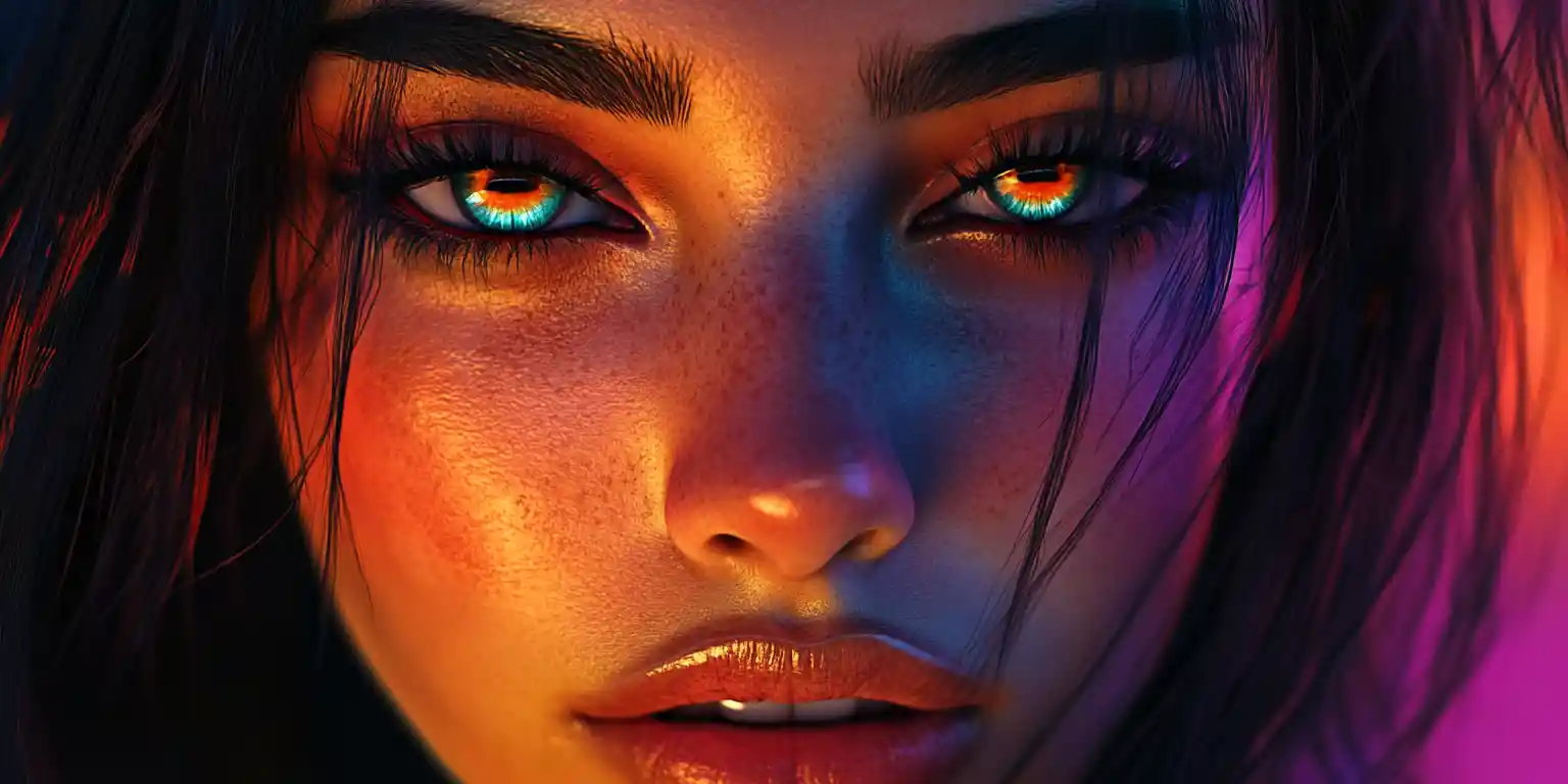 Close up digital beauty portrait of a stylized woman