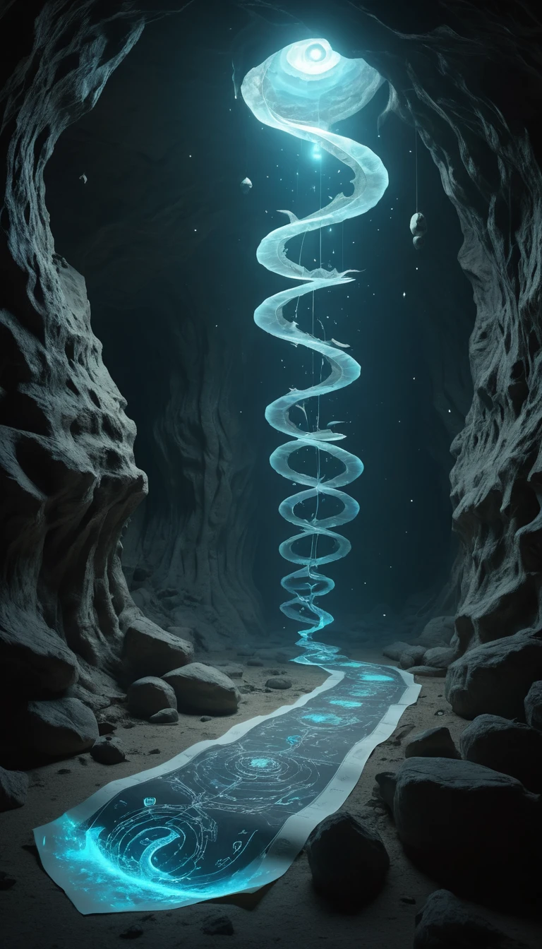 Ancient Living Artifacts Floating As Glowing Organic Scrolls