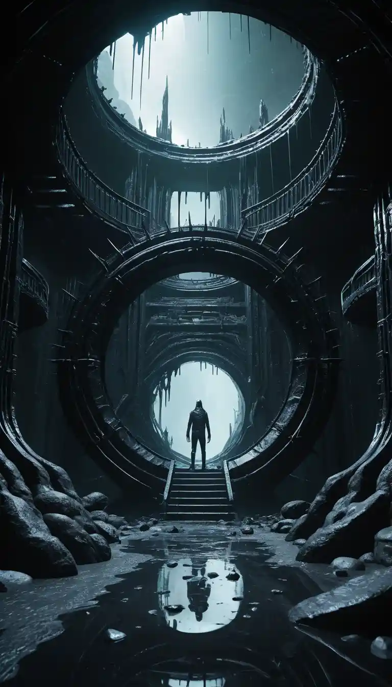 Surreales organisches Dungeon-Tor in einer dunklen fremden Welt
