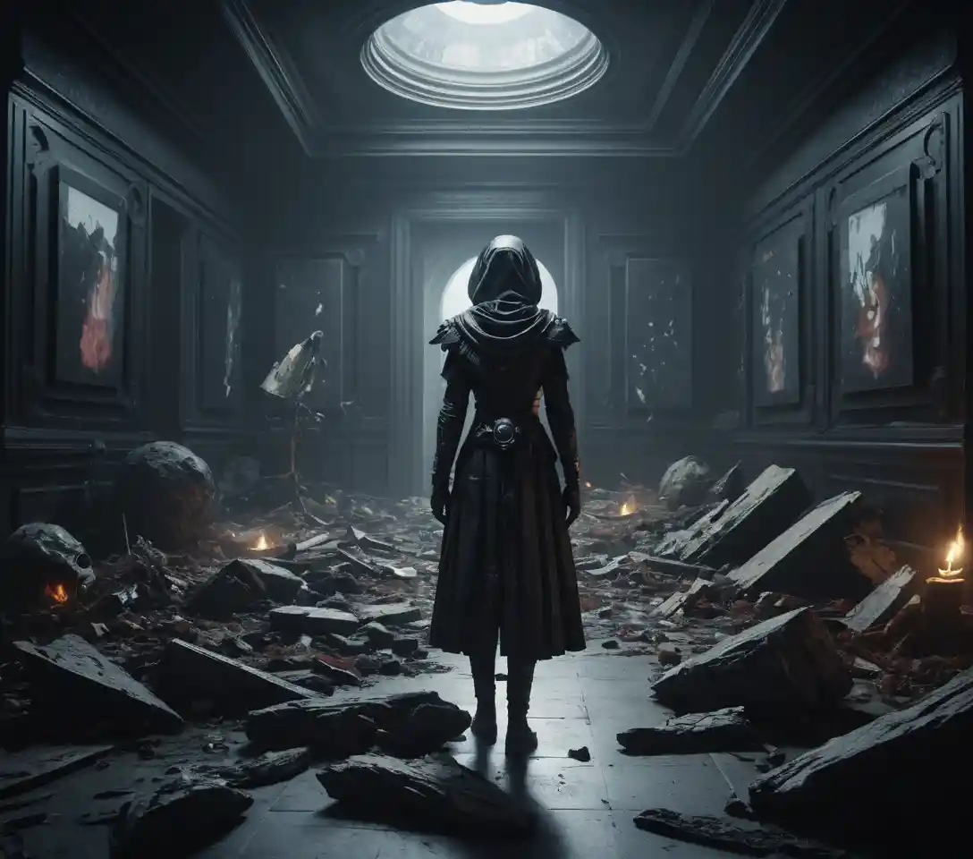 Surreal Woman Alone In Chaotic Comic Horror Fantasy World