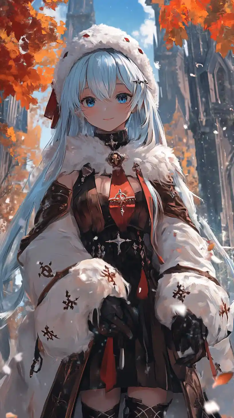 Anime girl in ancient sea colored city with arches