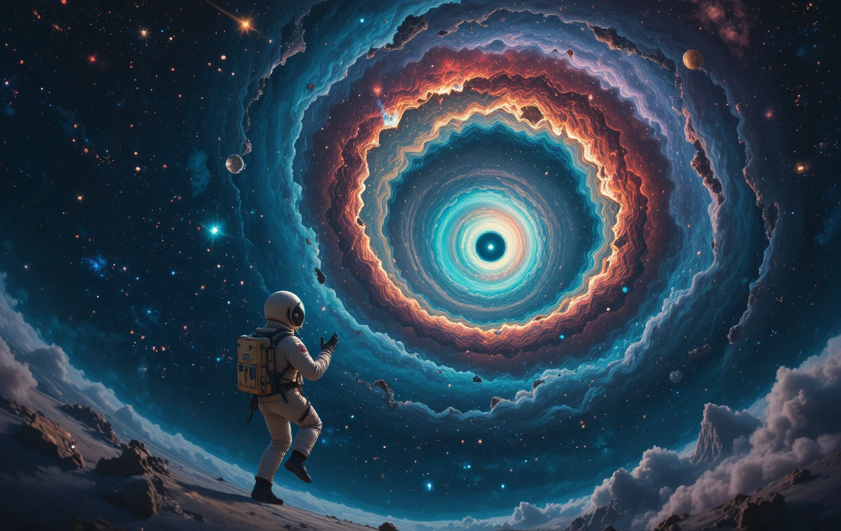 Astronaut Floating Calmly In Deep Surreal Outer Space
