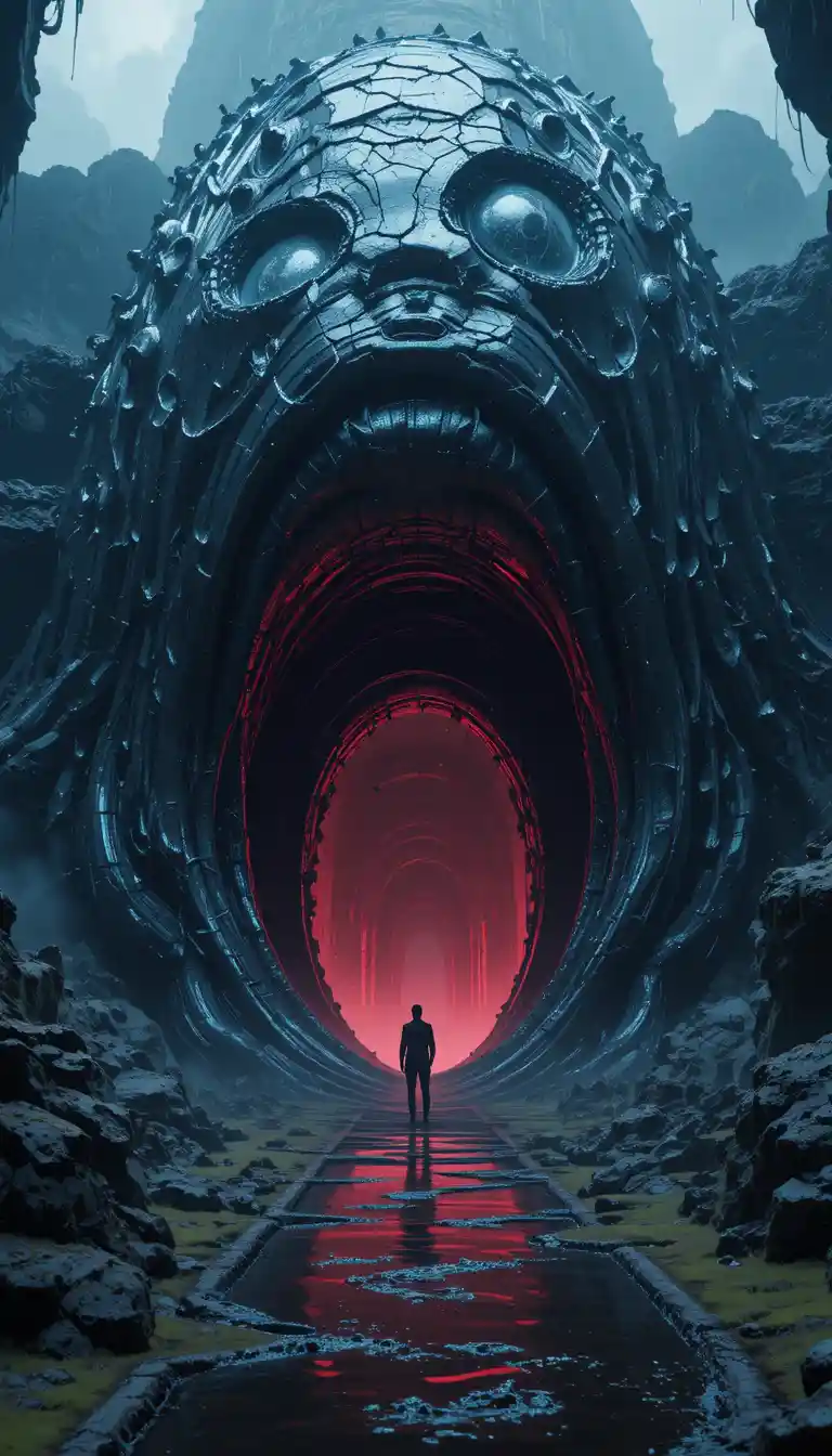 Organic Black Latex Portal In A Surreal Alien Landscape