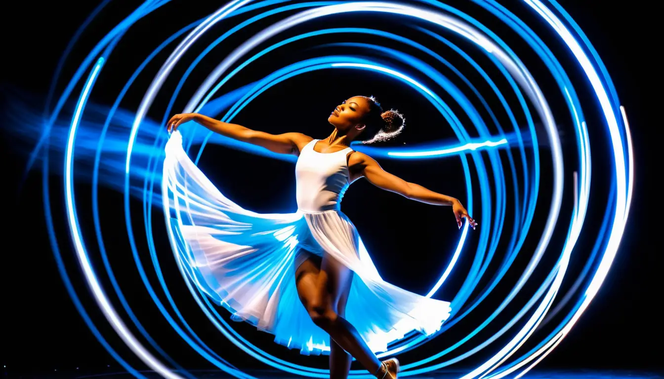 African American dancer spinning beneath a starry night sky