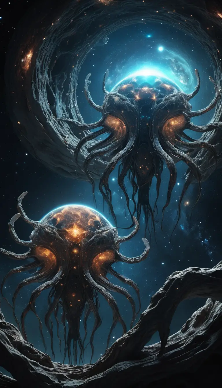Ancient cosmic beings forming galaxies in deep outer space