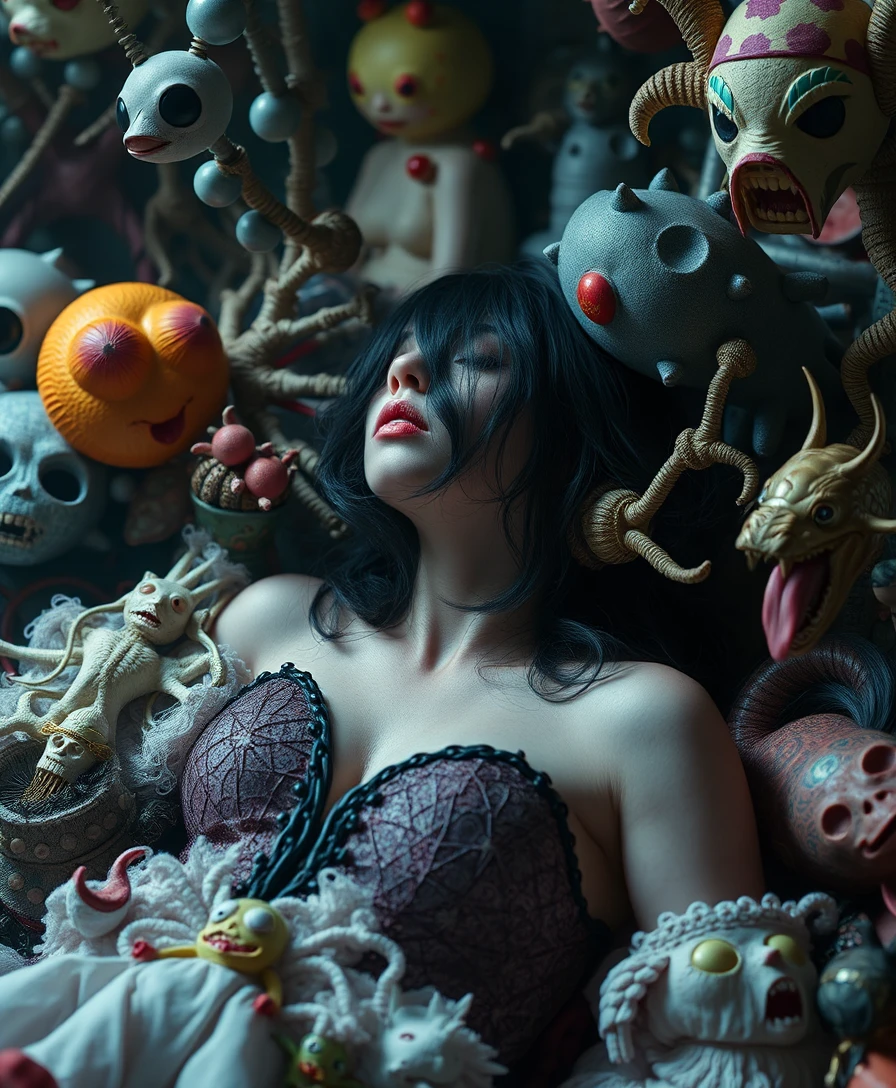 Surreal Woman Alone In A Chaotic Comic Horror World