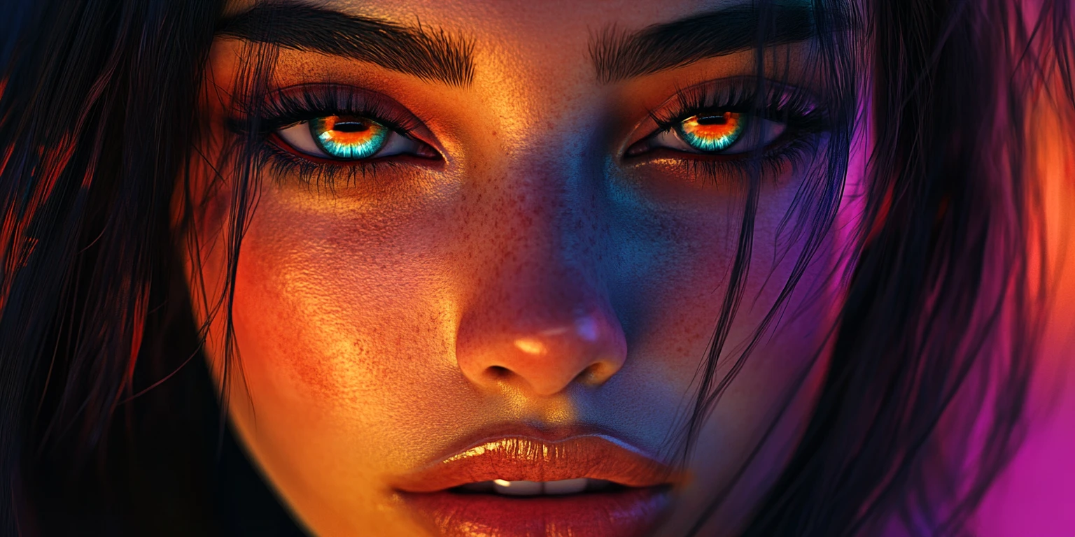 Close up digital beauty portrait of a stylized woman