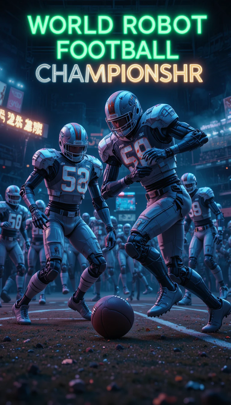 Humanoid robots play an intense football match on field
