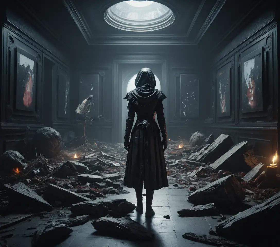 Surreal Woman Alone In Chaotic Comic Horror Fantasy World