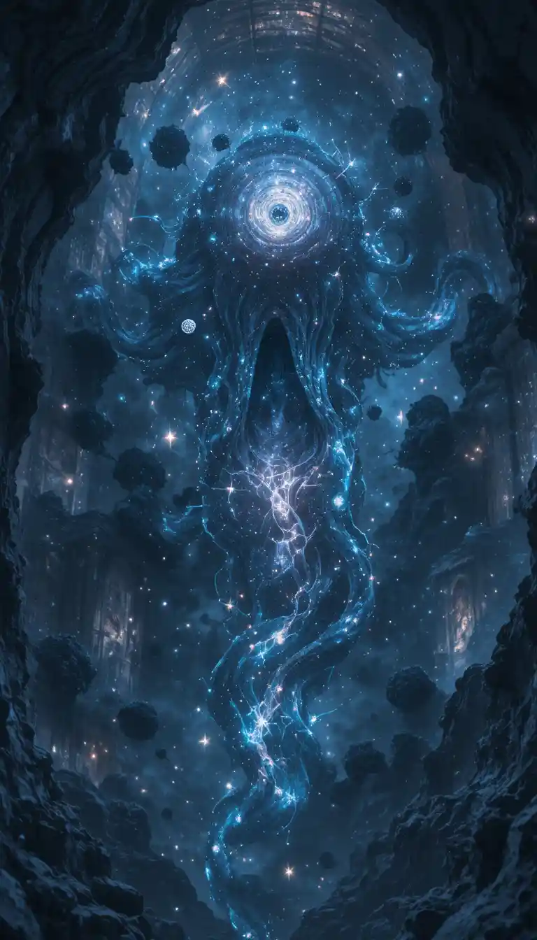 Ancient cosmic beings forming galaxies in endless space