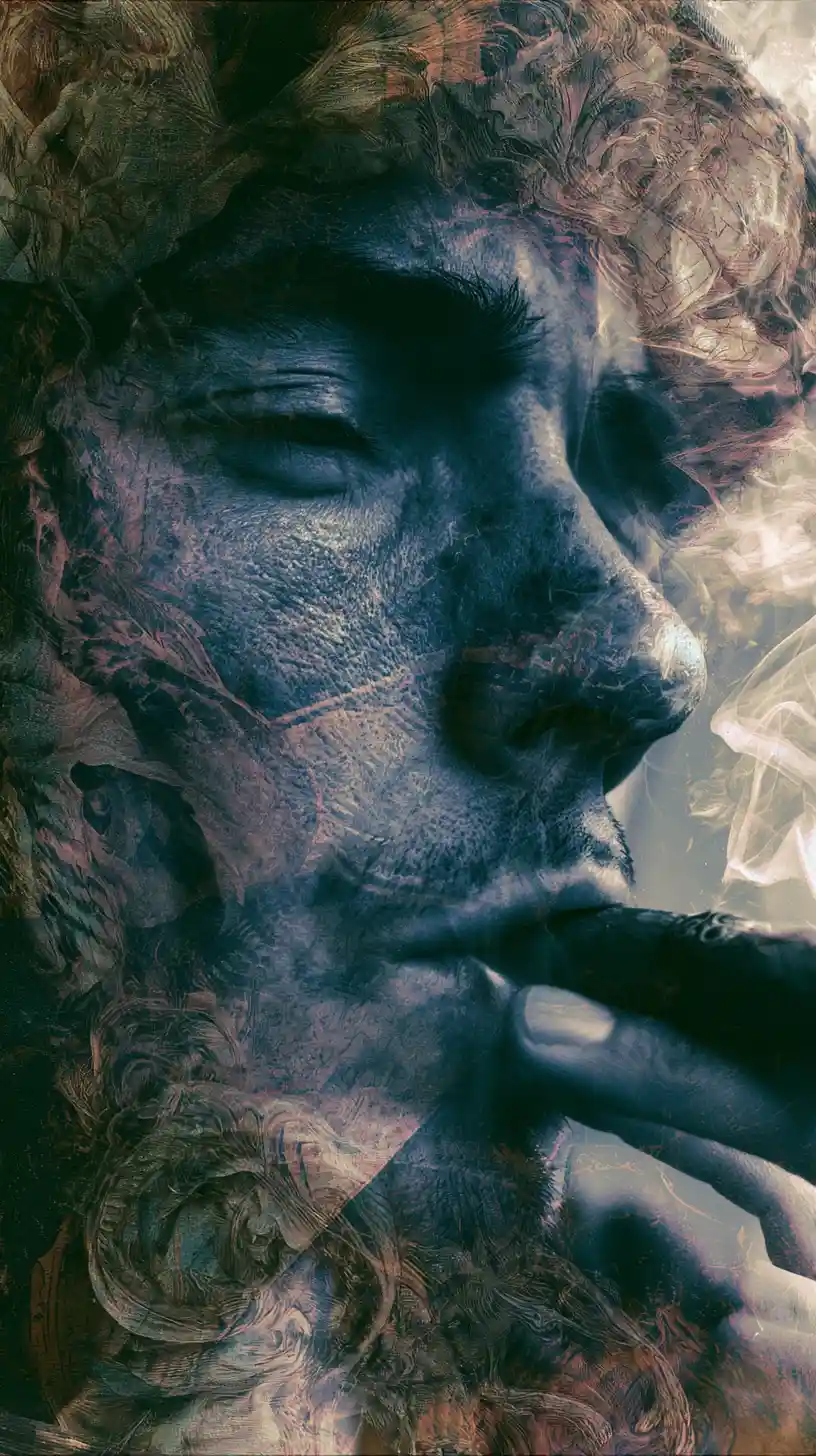 Closeup view of a single burning cigar on dark background
