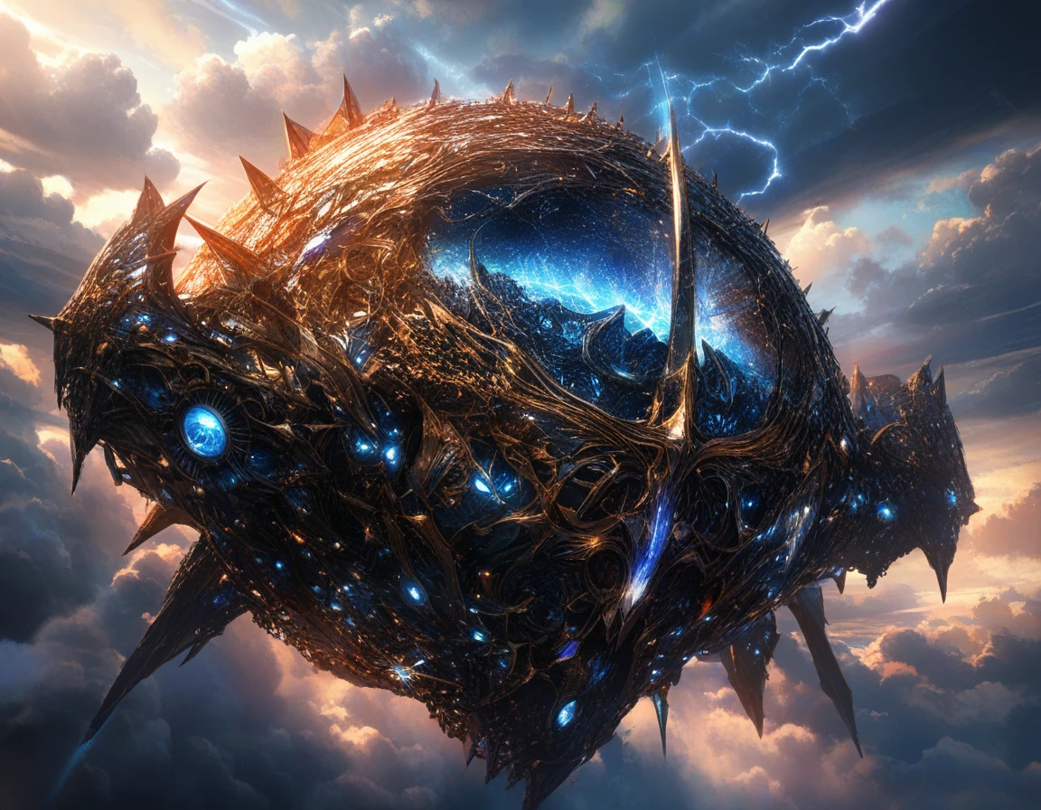 Gigantic Mechanical Whale Airship In Stormy Sky