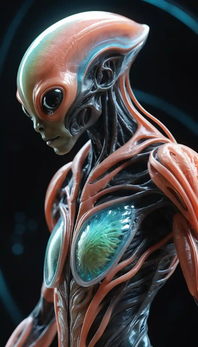 Diverse glowing alien beings in a surreal sci fi world