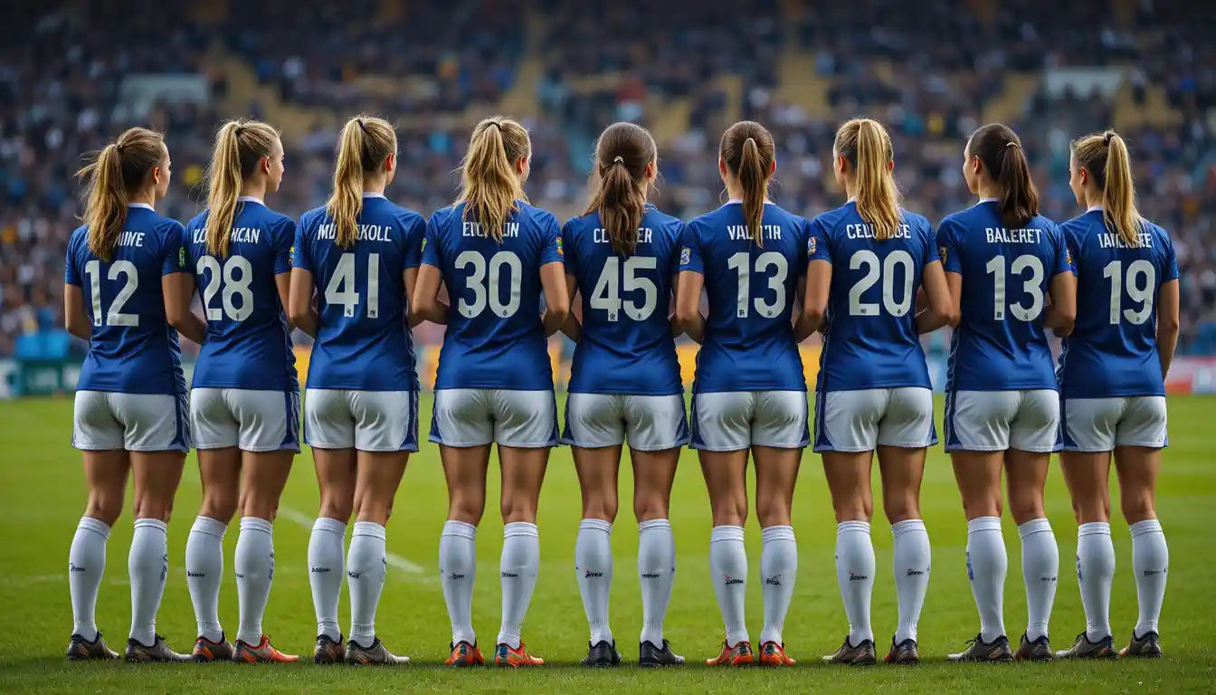 Female football team lined up on Scottish pitch
