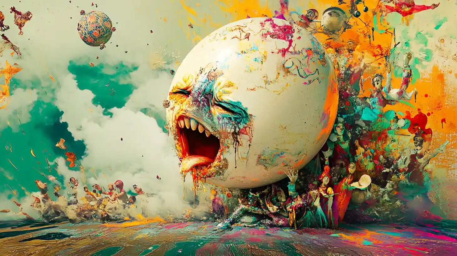 Surreal Fairy Tale Scene Of Mrs Humpty Dumpty Crying