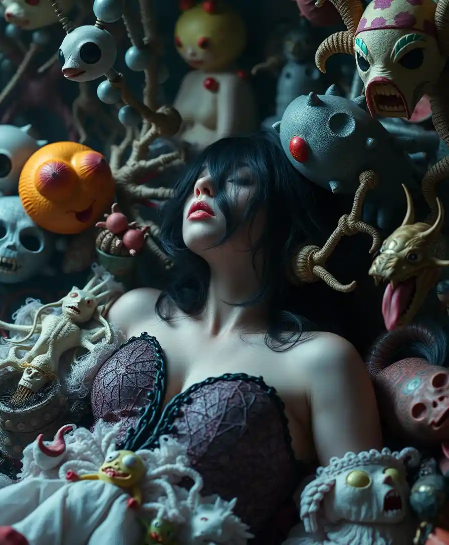 Surreal Woman Alone In A Chaotic Comic Horror World