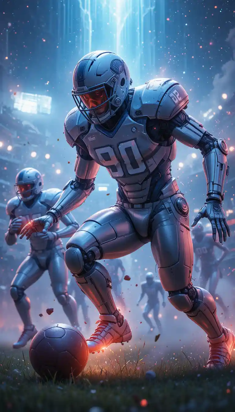 Humanoid robots playing a deadly match on a football field