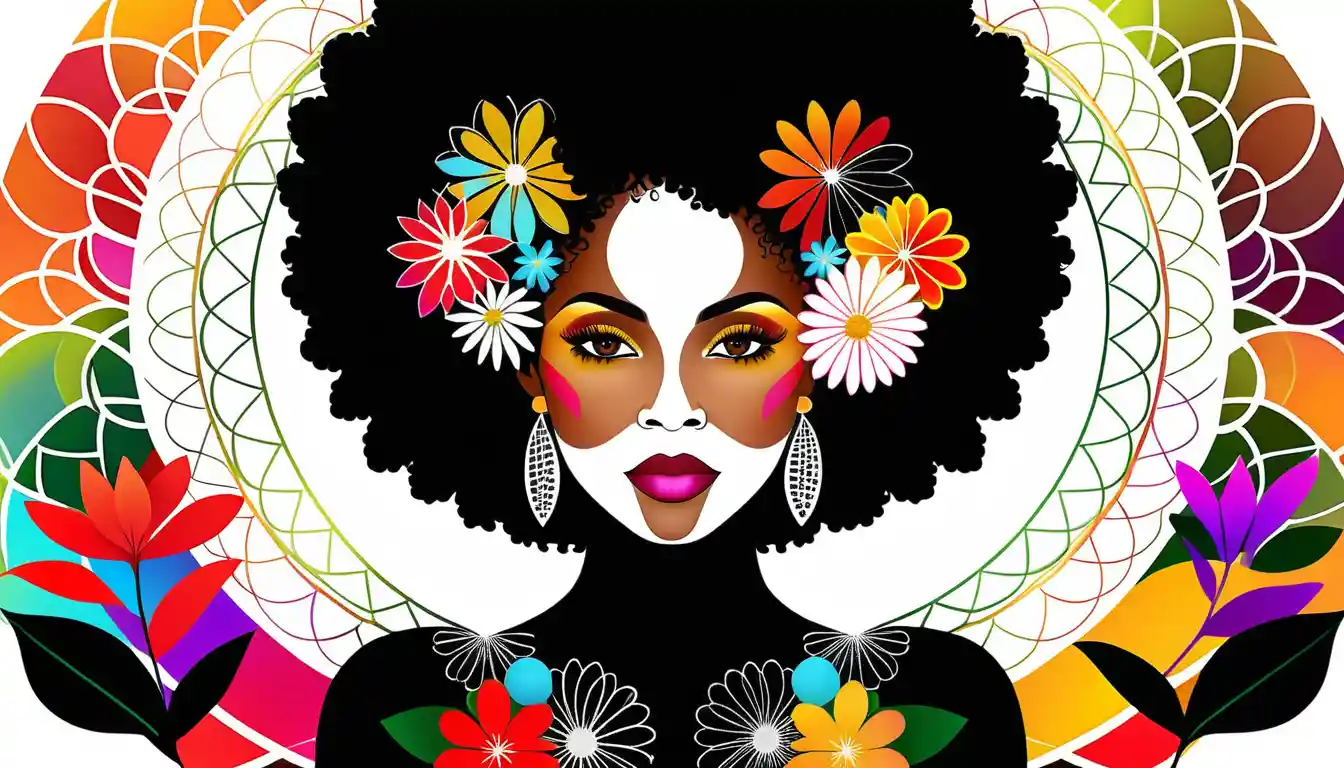Elegant woman in floral halo at a botanical garden
