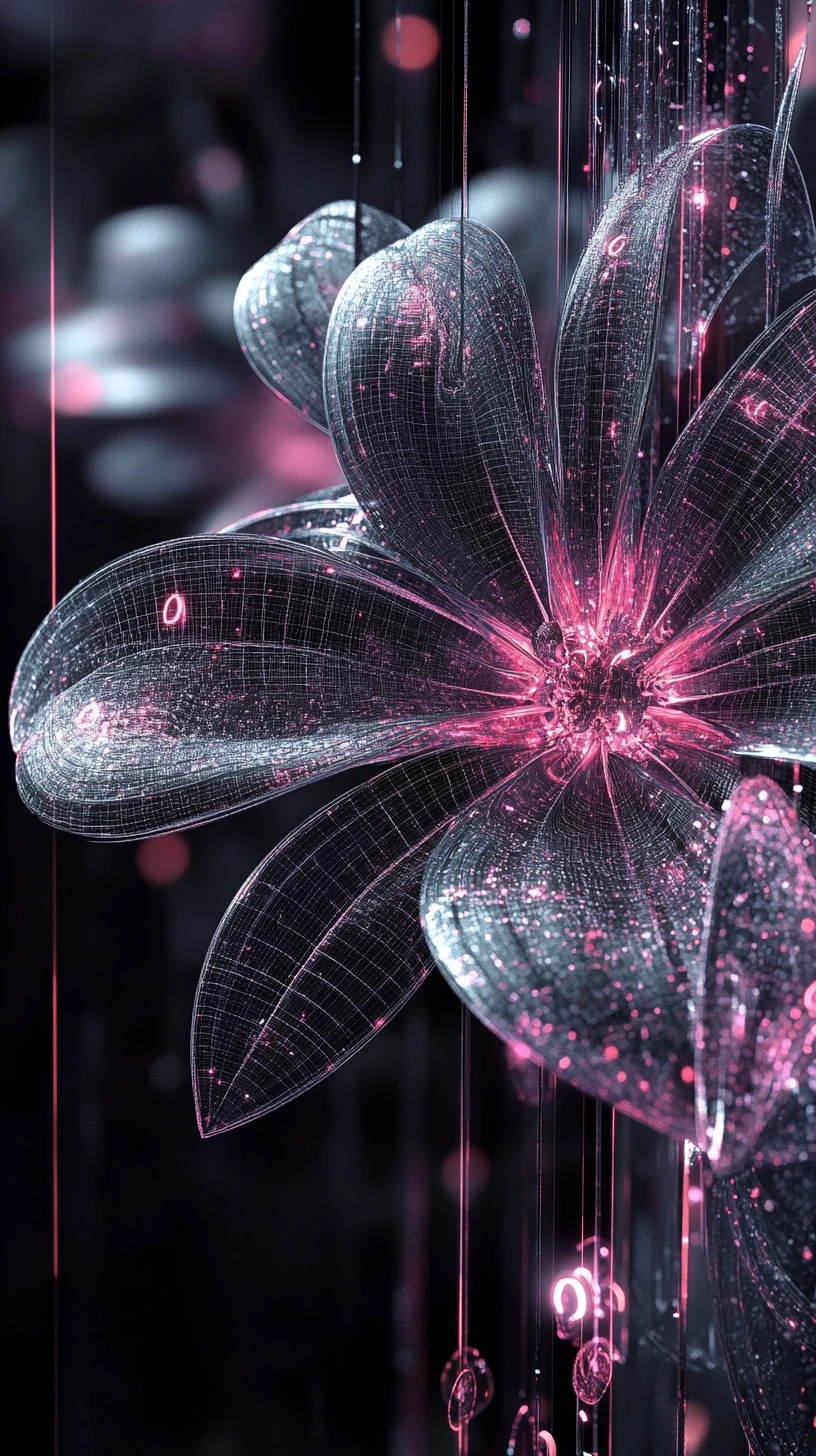 Futuristic Geometric Flower With Neon Data Petals