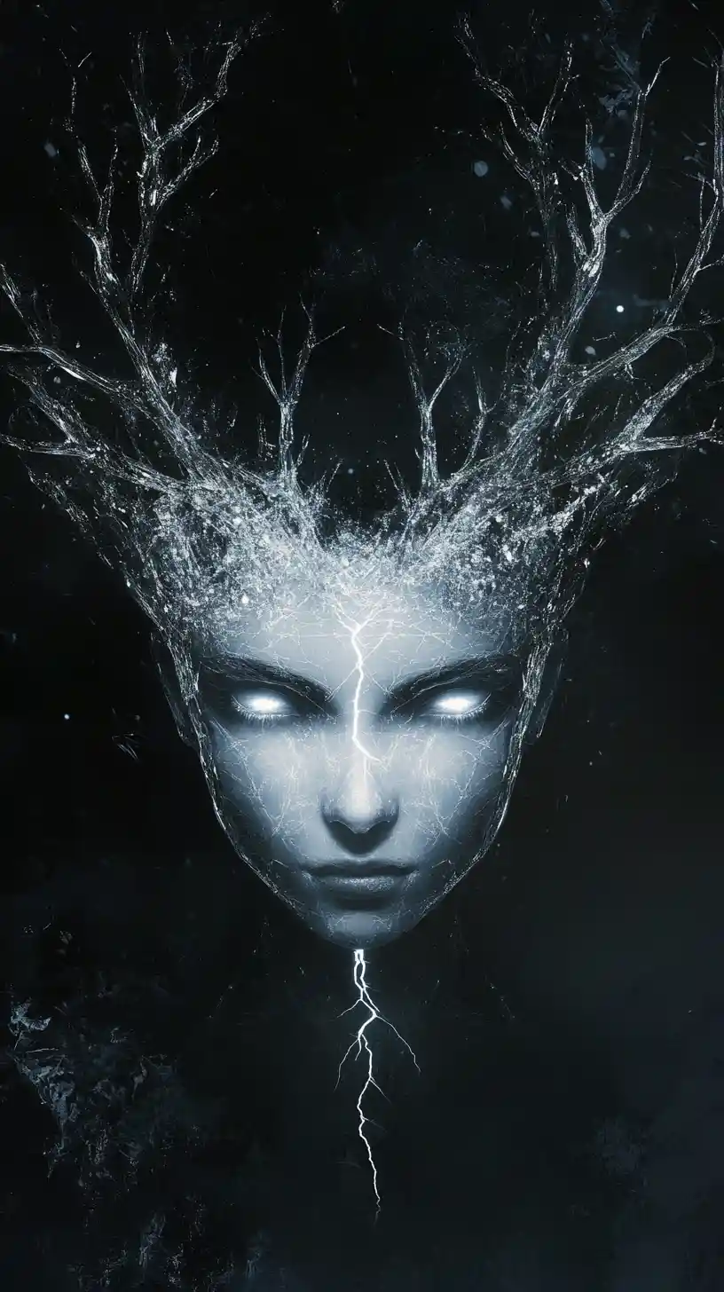 Symmetrical crystal face with glowing glass like features