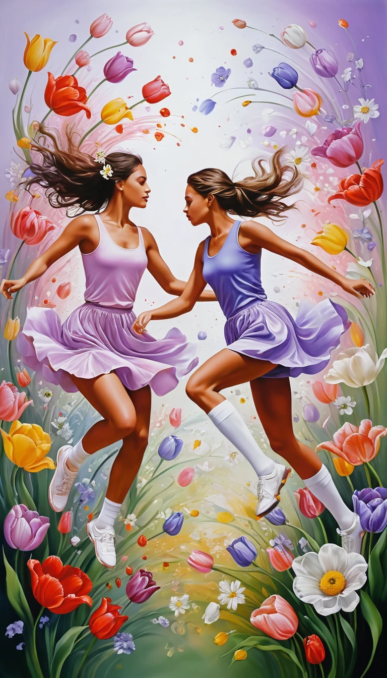 Romantic Abstract Painting Of Dancing Flowers In Soft Colors