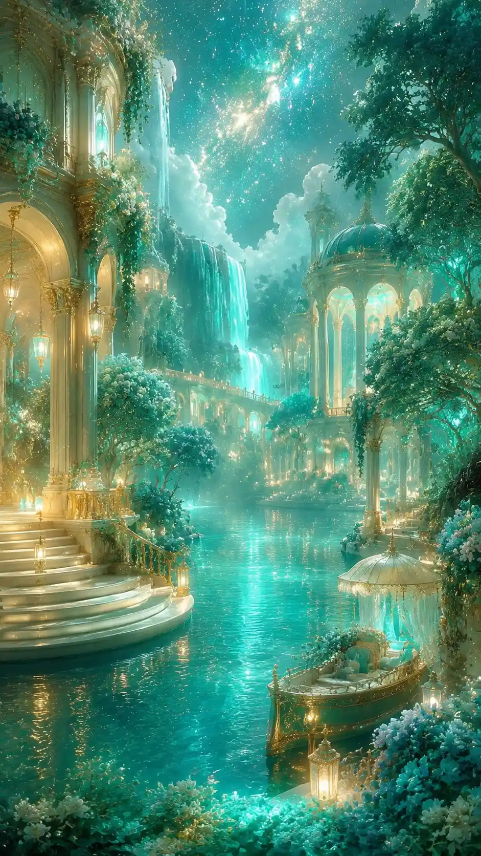 Lavish tiffany green dreamscape with painterly realistic style